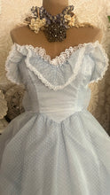 Load image into Gallery viewer, Teeny 1980's vintage Powder Blue Swiss Dot Chiffon Gunne Sax gown
