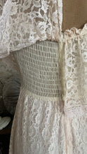 Load image into Gallery viewer, 1980’s Vintage Butter Cream Lace Off Shoulder Candi Jones Dress
