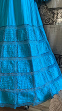 Load image into Gallery viewer, Beautiful 1970's vintage Bright Turquoise Blue Cotton and lace Mexican dress
