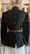 Load image into Gallery viewer, 1980's Vintage Coal Black Silk and Lace blouse by Royal Silk
