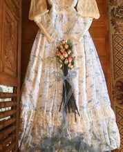 Load image into Gallery viewer, 1970’s Vintage Blue Berries and Rose Print Voile Gunne Sax Dress
