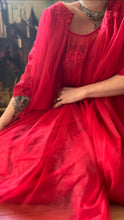 Load image into Gallery viewer, 1950’s Red Chiffon Peignoir Robe and Nightgown Set by Shadowline
