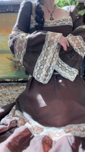 Load image into Gallery viewer, 1970’s Vintage Chocolate Brown and Cinnamon Angel Sleeve Dress by Roberta

