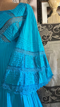Load image into Gallery viewer, Beautiful 1970's vintage Bright Turquoise Blue Cotton and lace Mexican dress
