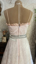 Load image into Gallery viewer, Soft Lilac 1980’s vintage pink satin and lace dress
