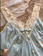 Load image into Gallery viewer, 1980’s Vintage Blue Mesh and Lace BabyDoll Camisole &amp; Bloomer Set by Rosalie
