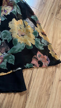 Load image into Gallery viewer, Cozy 1980’s Vintage Black Velveteen and Floral Print Chiffon Dress by Adini
