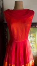 Load image into Gallery viewer, Reworked 1950’s Vintage Red Chiffon and Orange Satin Dress
