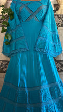 Load image into Gallery viewer, Beautiful 1970's vintage Bright Turquoise Blue Cotton and lace Mexican dress
