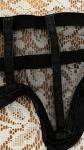 Load image into Gallery viewer, Unusual Pinup 1950’s vintage Black Mesh and Ribbon Garter Belt by Simone
