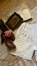 Load image into Gallery viewer, Darling 1970’s vintage white ruffle long leg bloomer panties by Gladmate
