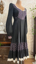 Load image into Gallery viewer, 1970’s Vintage Black Calico Side Tie Gunne Sax Dress
