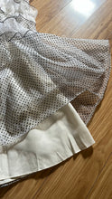 Load image into Gallery viewer, Outrageous 1970’s Vintage Black and White Swiss Dot Chiffon One Shoulder Illustrated Dress
