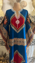 Load image into Gallery viewer, Outrageous 1970’s Vintage Angel Sleeve Infinity Knot Dashiki Print Caftan Kaftan Dress
