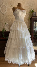Load image into Gallery viewer, Perfect 1980’s Vintage White Satin and Tiered Lace Dream Dress
