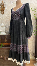 Load image into Gallery viewer, 1970’s Vintage Black Calico Side Tie Gunne Sax Dress
