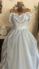 Load image into Gallery viewer, Teeny 1980's vintage Powder Blue Swiss Dot Chiffon Gunne Sax gown
