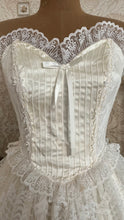 Load image into Gallery viewer, Stunning 1980’s Vintage White Satin and Tiered Lace Dream Dress
