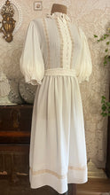 Load image into Gallery viewer, 1970's Vintage Bonnie Strauss Bone White Chiffon Secretary Dress
