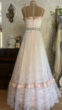 Load image into Gallery viewer, Soft Lilac 1980’s vintage pink satin and lace dress
