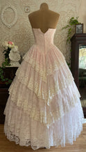 Load image into Gallery viewer, Divine 1980’s Vintage Pink Satin and Ivory Lace Gown with Huge Bow
