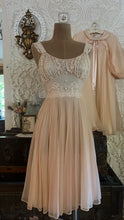 Load image into Gallery viewer, Spectacular 1950’s vintage pleated peach chiffon peignoir nightgown and robe set
