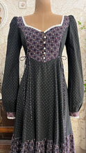 Load image into Gallery viewer, 1970’s Vintage Black Calico Side Tie Gunne Sax Dress
