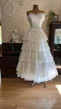 Load image into Gallery viewer, Perfect 1980’s Vintage White Satin and Tiered Lace Dream Dress
