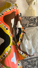 Load image into Gallery viewer, Homemade 1960’s Vintage Psychedelic Geometric Print Bell Sleeve Extreme Mini Dress
