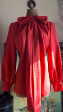 Load image into Gallery viewer, Darling 1970’s Vintage Cherry Red Pussy Bow Blouse I. Magnin
