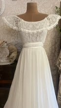 Load image into Gallery viewer, Amazing 1970’s Vintage Ivory Crepe Voile and Lace Gunne Sax Flounced Sundress
