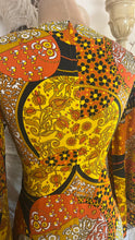 Load image into Gallery viewer, Psychedelic 1960’s Vintage Floral Patchwork Print Barkcloth Mini Dress Paradise Hawaii of Honolulu
