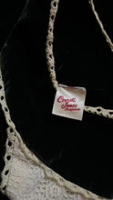 Load image into Gallery viewer, Medieval vibes 1970’s vintage Darkest Green Velveteen Candi Jones Dress
