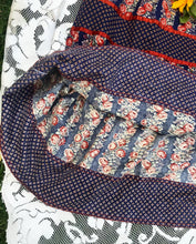 Load image into Gallery viewer, 1970’s Vintage Cabbage Rose Calico and velveteen Gunne Sax Maxi Sundress
