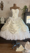 Load image into Gallery viewer, Perfect Cupcake 1970&#39;s Vintage Ivory Satin and White Lace Gown
