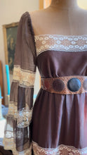 Load image into Gallery viewer, 1970’s Vintage Chocolate Brown and Cinnamon Angel Sleeve Dress by Roberta
