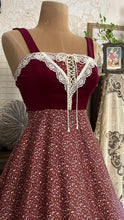 Load image into Gallery viewer, Perfect 1970’s Vintage Red Calico and velveteen Gunne Sax Maxi Sundress
