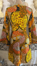 Load image into Gallery viewer, Psychedelic 1960’s Vintage Floral Patchwork Print Barkcloth Mini Dress Paradise Hawaii of Honolulu
