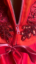 Load image into Gallery viewer, Reworked 1950’s Vintage Red Chiffon and Orange Satin Dress
