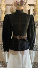 Load image into Gallery viewer, 1980's Vintage Coal Black Silk and Lace blouse by Royal Silk
