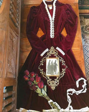 Load image into Gallery viewer, Beautiful 1970’s Vintage Burgundy Wine Velveteen Gunne Sax Midi Dress
