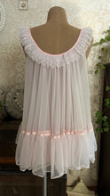 Load image into Gallery viewer, Absolutely Adorable 1970s Vintage Pink Chiffon &amp; Lace Babydoll Chemise
