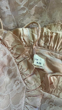 Load image into Gallery viewer, Soft Lilac 1980’s vintage pink satin and lace dress
