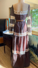 Load image into Gallery viewer, 1970’s Vintage Chocolate Brown and Cinnamon Angel Sleeve Dress by Roberta
