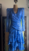 Load image into Gallery viewer, 1980’s Vintage Royal Blue Lace Dress by A La Carte
