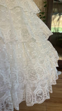 Load image into Gallery viewer, Incredible 1980’s Vintage White Satin and Tiered Lace Strapless Dream Dress
