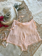Load image into Gallery viewer, 1930’s 1940’s Vintage Pink Nylon Bow and Floral Embroidered Tap Panties
