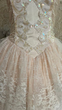 Load image into Gallery viewer, Dream 1980’s Deadstock Vintage Pink Lace and Sequin Strapless Gown with armlets
