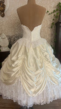 Load image into Gallery viewer, Perfect Cupcake 1970&#39;s Vintage Ivory Satin and White Lace Gown
