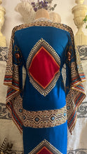 Load image into Gallery viewer, Outrageous 1970’s Vintage Angel Sleeve Infinity Knot Dashiki Print Caftan Kaftan Dress
